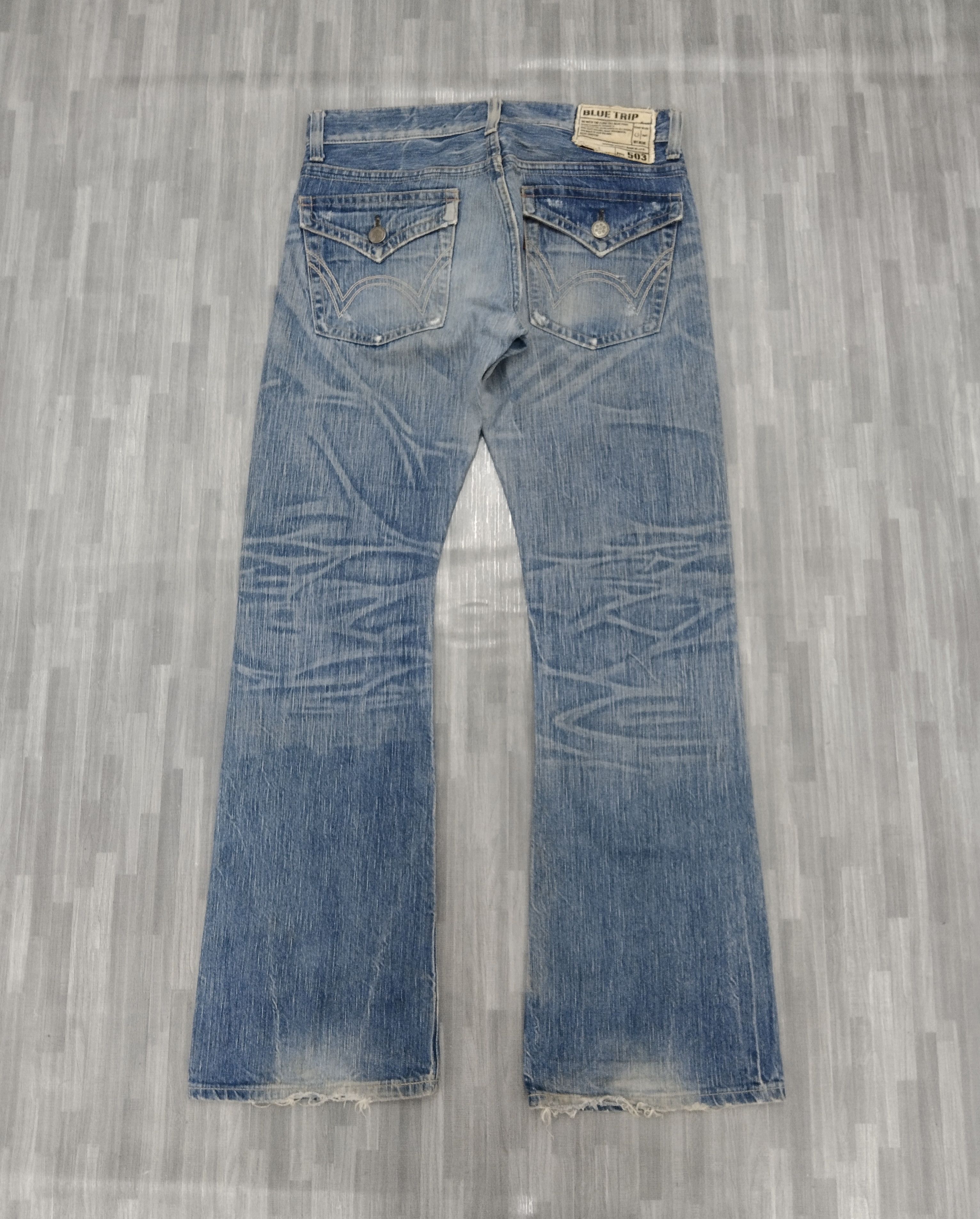 Vintage FLARED🔥DISTRESSED BLUE TRIP 503 DENIM PANTS Size US 32 / EU 48 - 3 Thumbnail