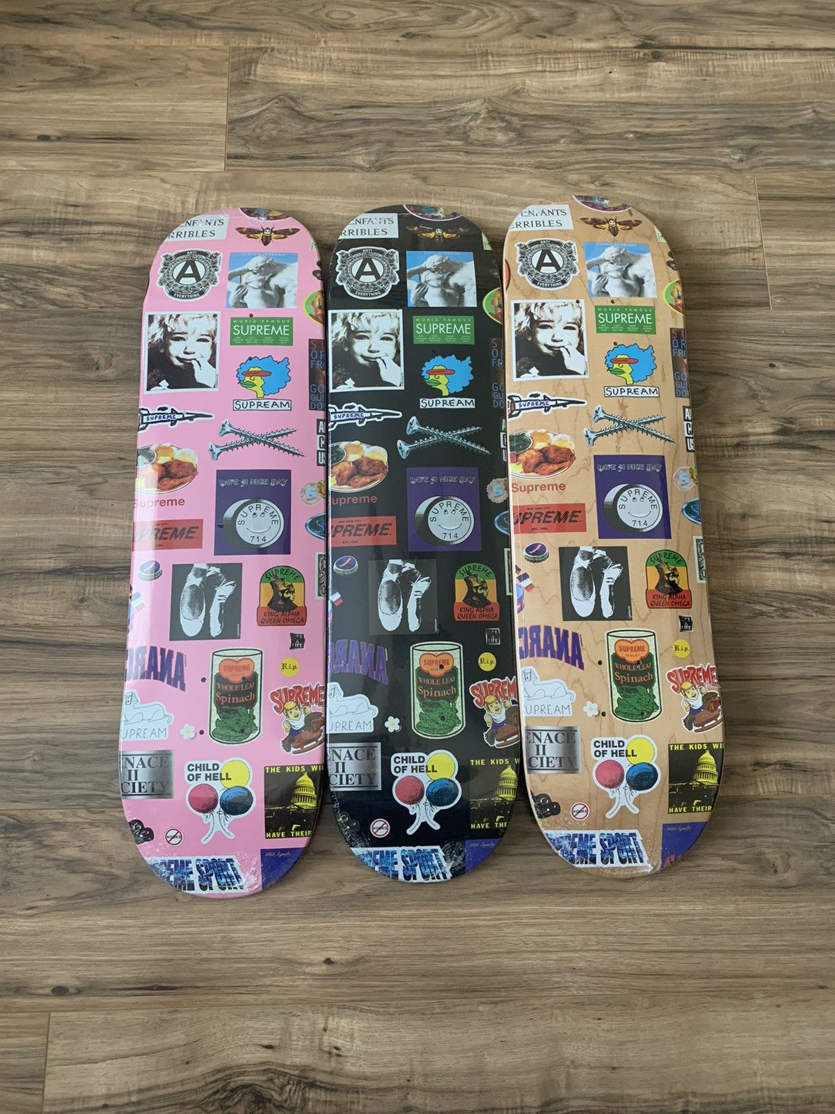 image of Supreme Stickers Skateboard Deck Set, Men's