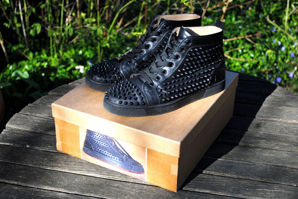 Christian Louboutin Black Louis Spikes Flat Sneaker Trainer