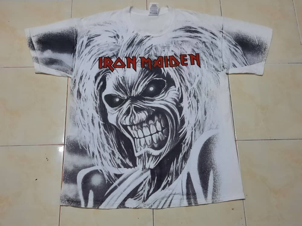 Iron Maiden × Vintage 90s Vintage Iron Maiden Music Rock Band Over Printed Tshirt Size US XL / EU 56 / 4 - 1 Thumbnail
