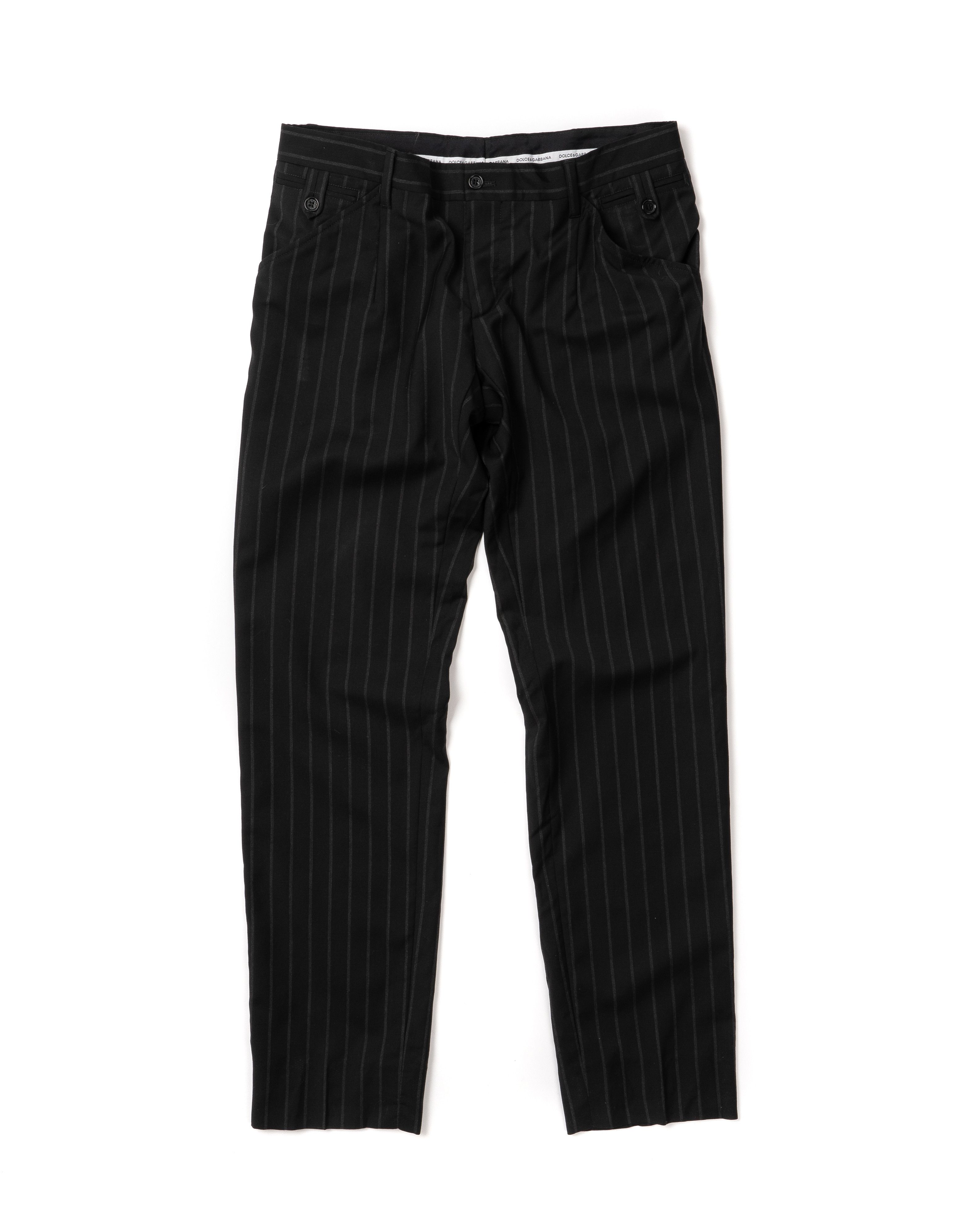 image of Dolce Gabbana Striped Black Wool Trousers, Men's (Size 34)