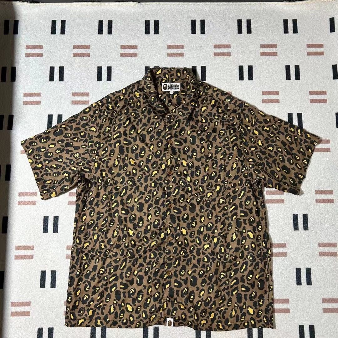 Bape LEOPARD CAMO OPEN COLLAR SHIRT | Grailed