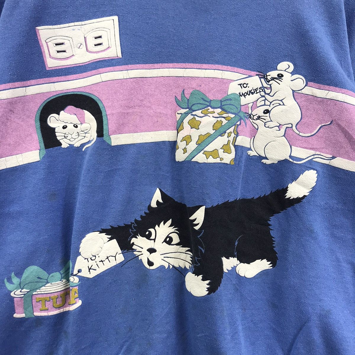 Vintage Vintage SPUMONI By FRANKO Cat and Mouse Blue Sweatshirt Size US M / EU 48-50 / 2 - 3 Thumbnail