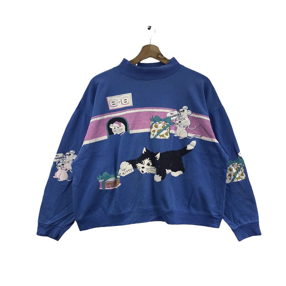 Vintage Vintage SPUMONI By FRANKO Cat and Mouse Blue Sweatshirt