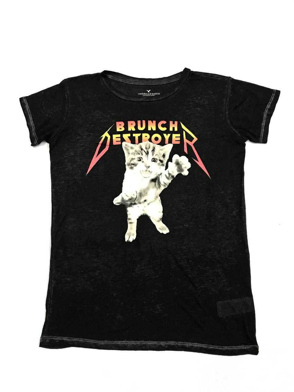 American Eagle Outfitters Brunch Destroyer Cat Tee Size US S / EU 44-46 / 1 - 1 Thumbnail