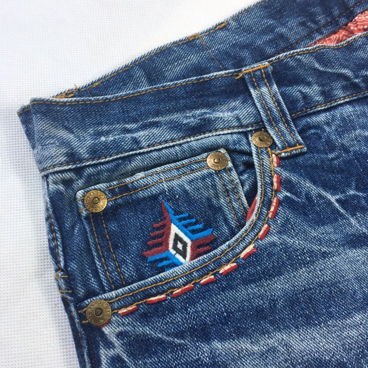 Japanese Brand × Native Geronimo Apache Navajo American Native Patchwork Jeans Size US 32 / EU 48 - 9 Thumbnail