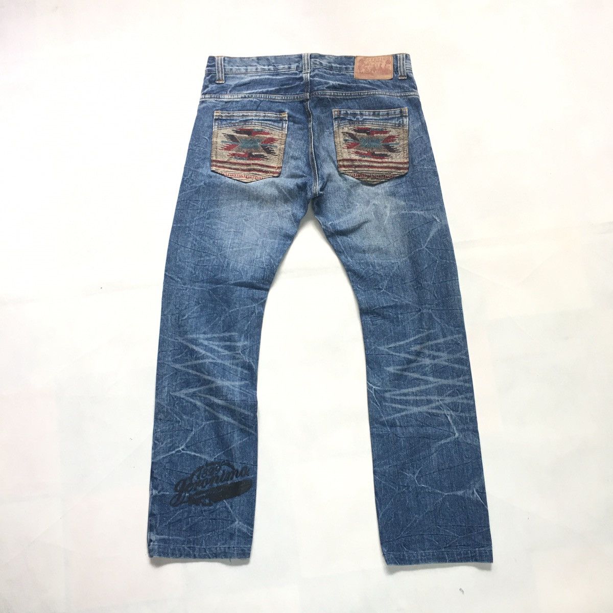 image of Geronimo Apache Navajo American Native Patchwork Jeans in Raw Denim, Men's (Size 32)