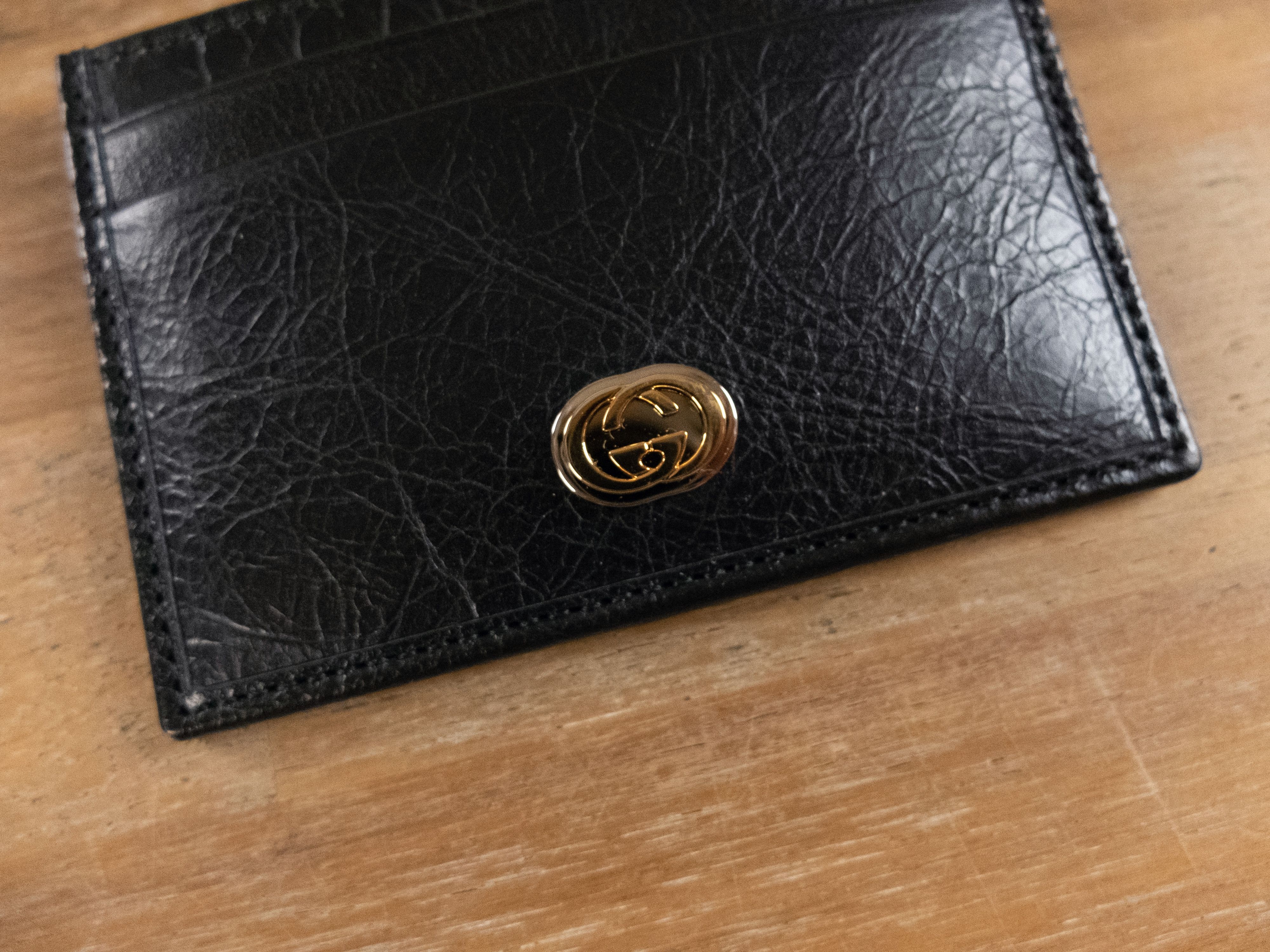 Gucci GUCCI vintage effect black GG leather card holder authentic Size ONE SIZE - 2 Thumbnail