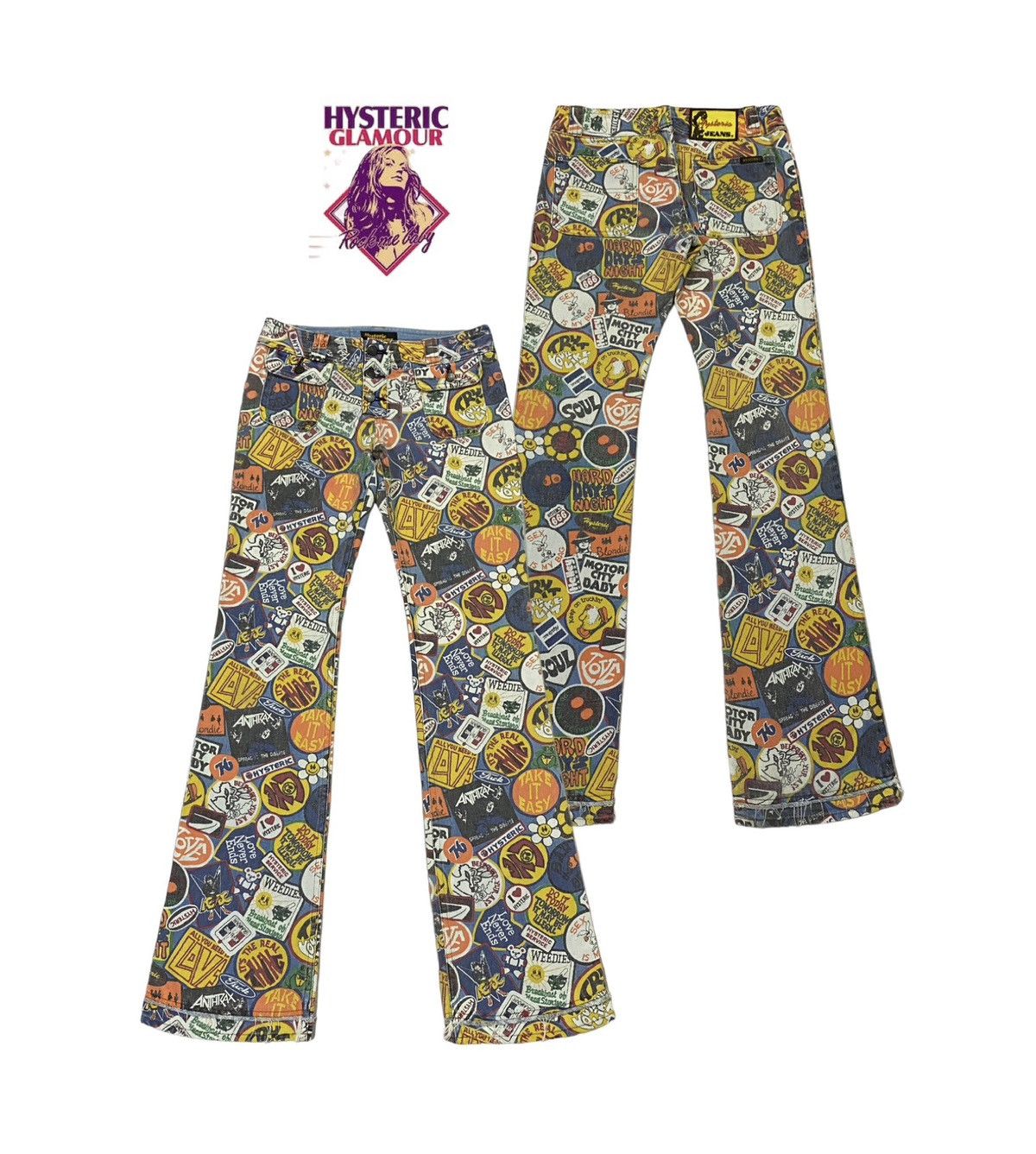 Vintage Hysteric Glamour Over Prints Patches Flare Jeans