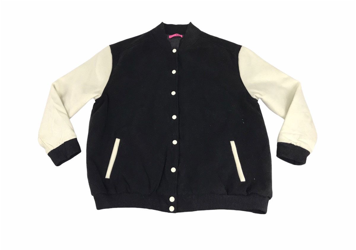 image of Lds Varsity Jacket Wool Quilted Inner Modern Style in Black/White, Men's (Size Large)