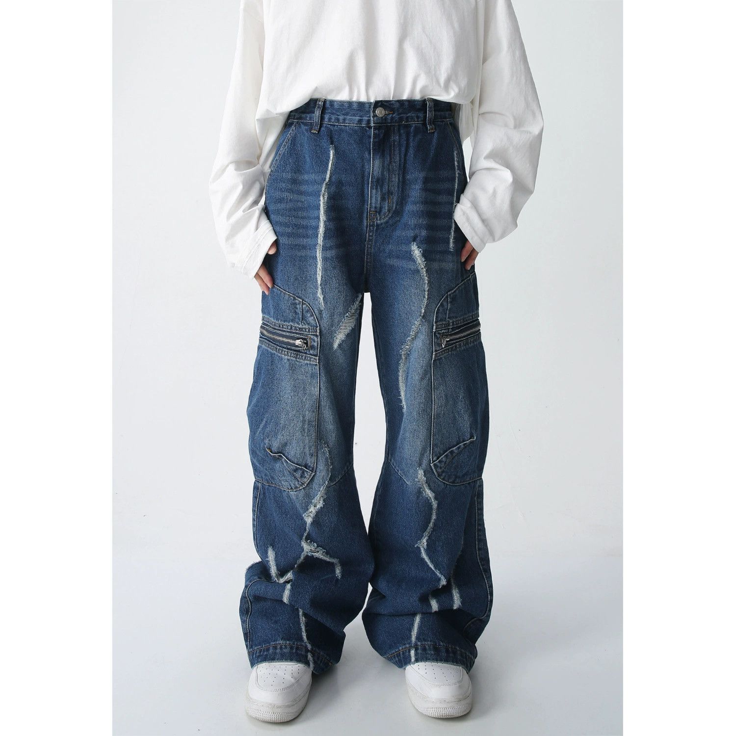 flared baggy damaged ripped cargo pants