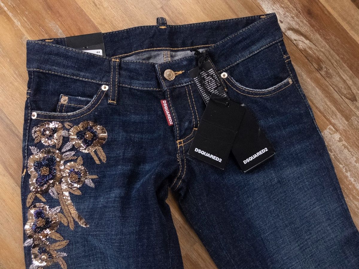 Dsquared2 DSQUARED2 indigo blue flower sequin Pat slim jeans 38 IT / 2 Size 26" / US 2 / IT 38 - 4 Thumbnail