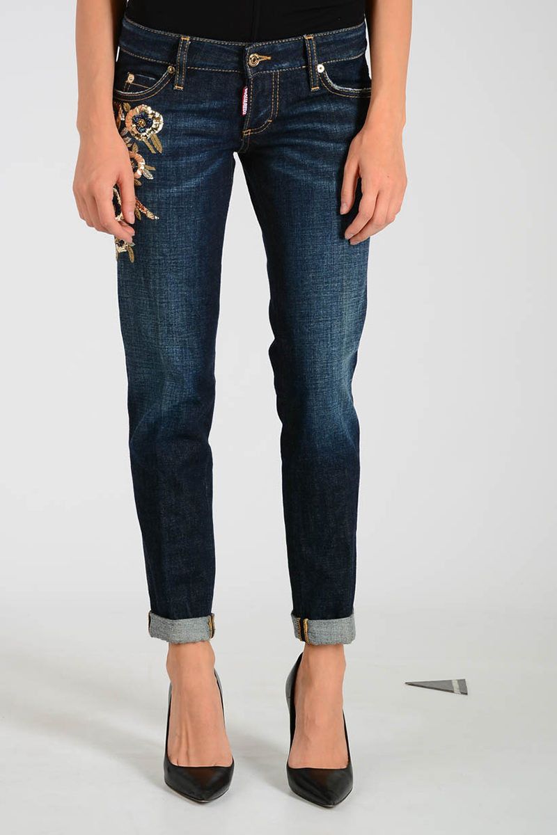 Dsquared2 DSQUARED2 indigo blue flower sequin Pat slim jeans 38 IT / 2 Size 26" / US 2 / IT 38 - 2 Thumbnail