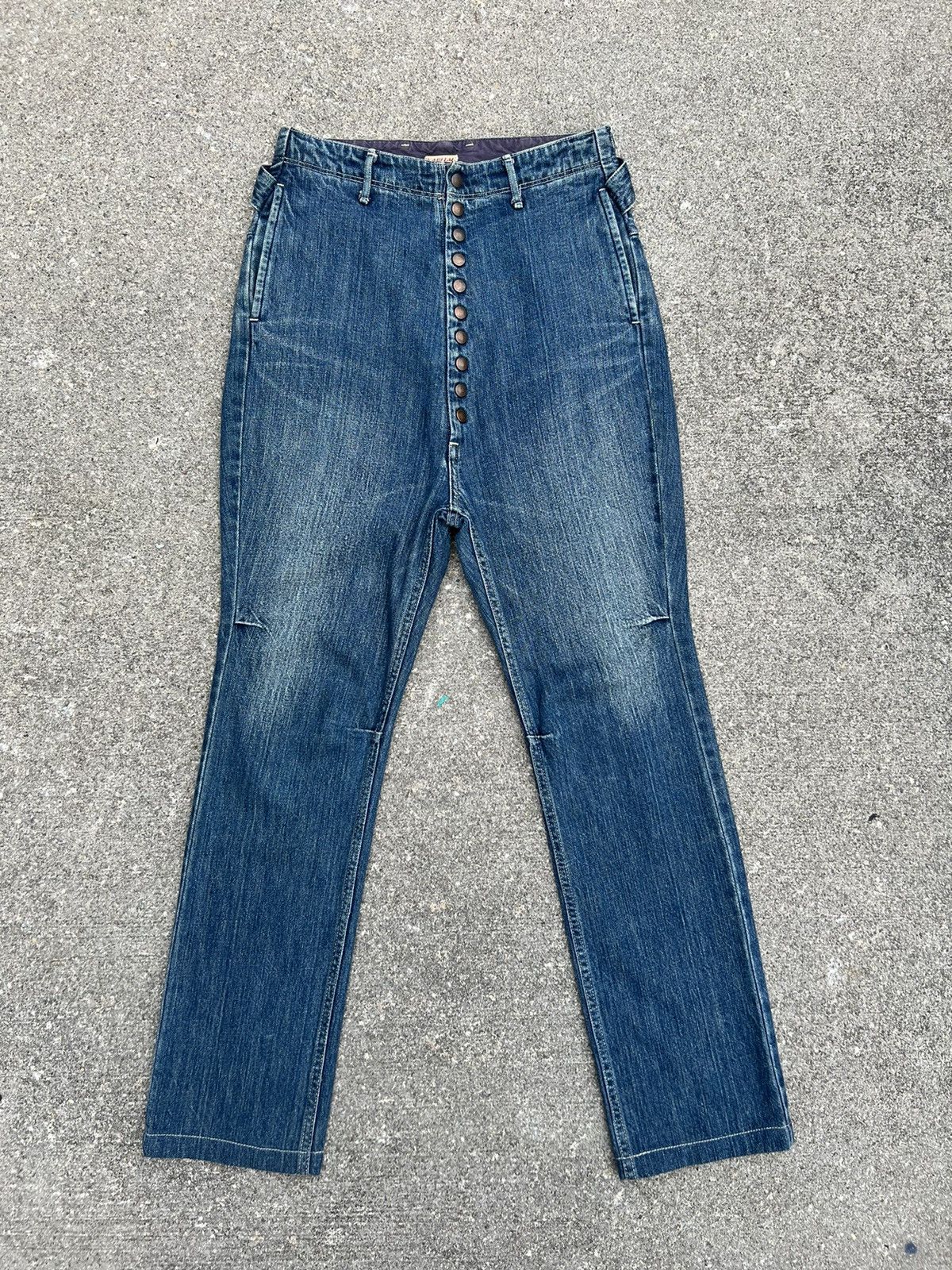 image of Vintage Kapital Japan Cinch Back Snap Button Denim Jeans in Blue, Men's (Size 29)