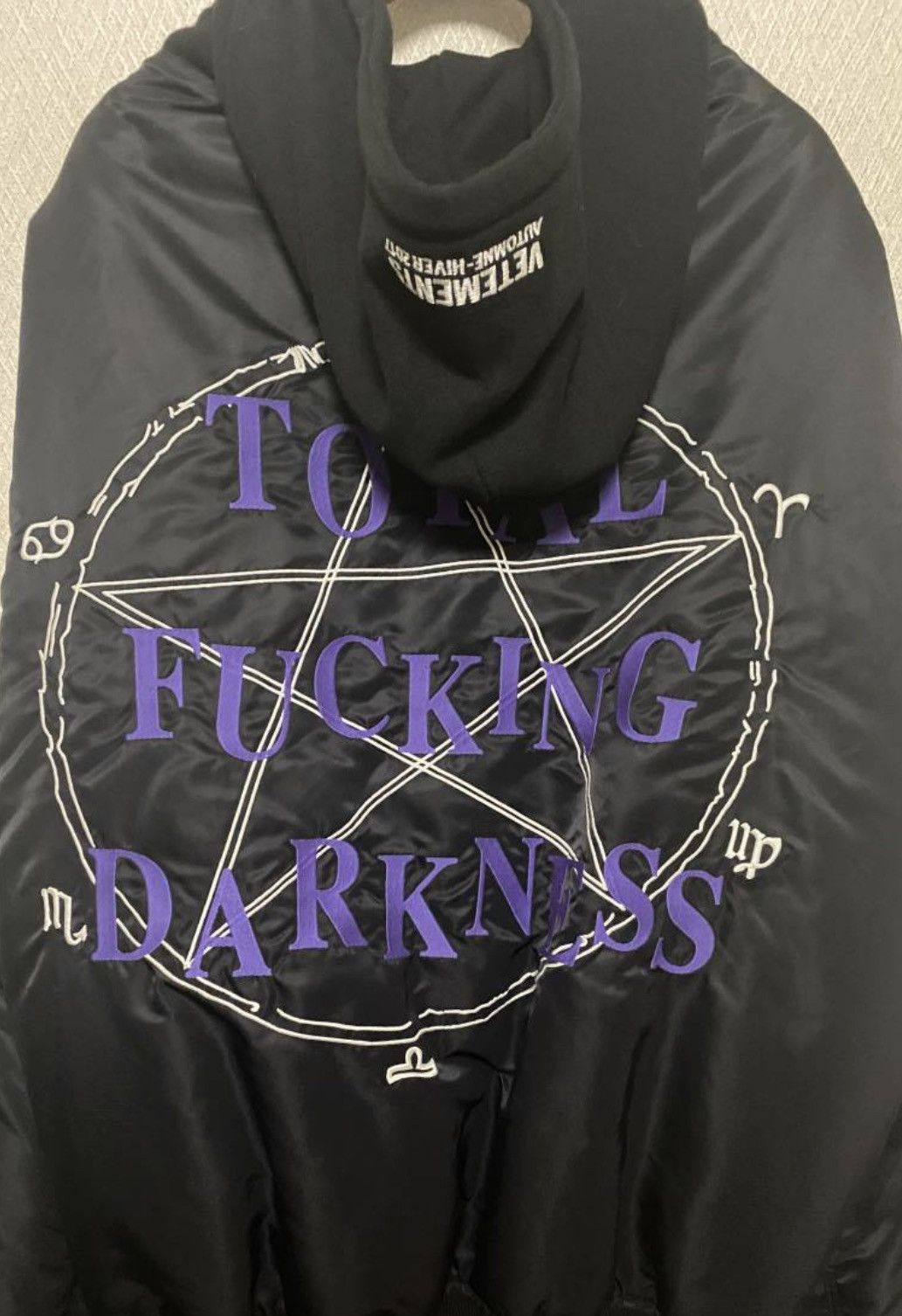 image of Vetements Pour Homme Total Fucking Darkness Oversize Ma-1 in Black, Men's (Size 2XL)