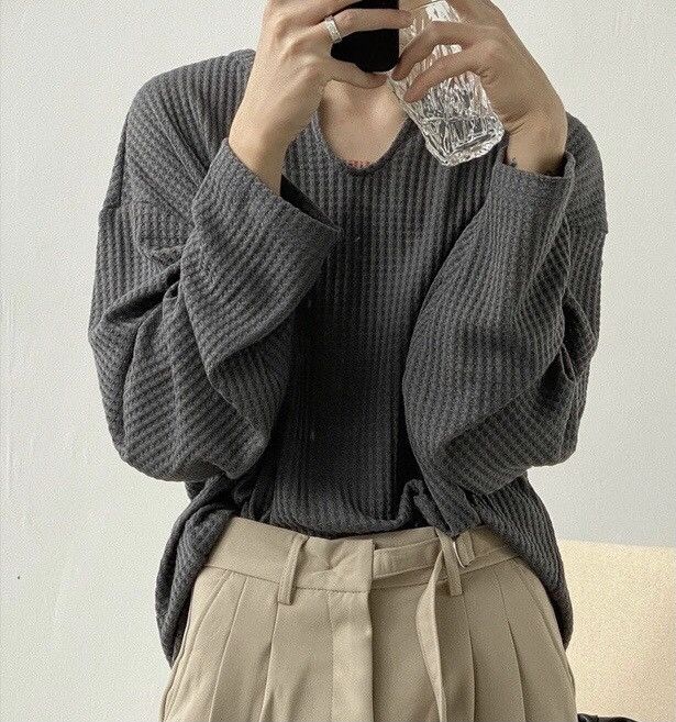 Japanese Brand Korean fashion retro waffle long sleeve t shirt Size US XL / EU 56 / 4 - 4 Thumbnail