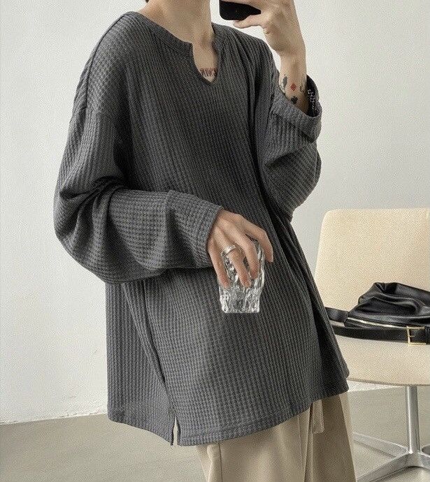 Japanese Brand Korean fashion retro waffle long sleeve t shirt Size US XL / EU 56 / 4 - 2 Thumbnail