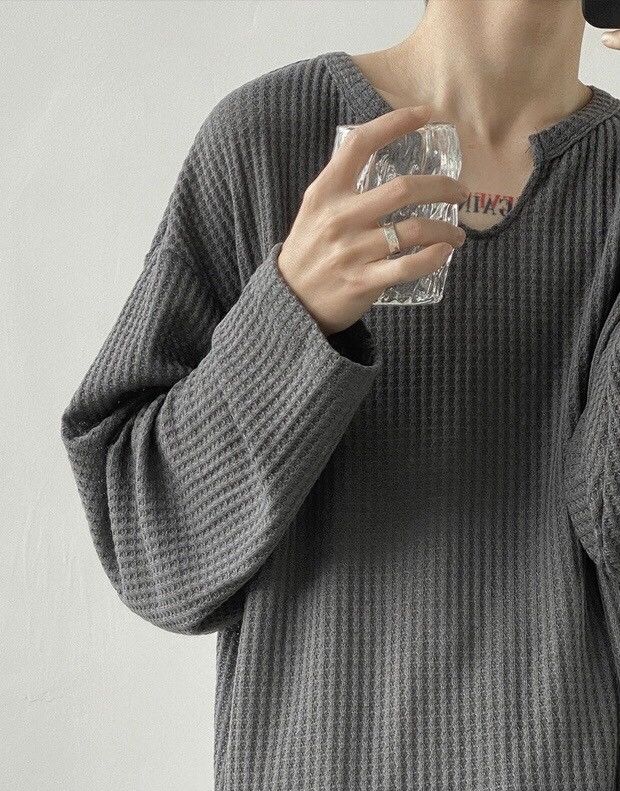Japanese Brand Korean fashion retro waffle long sleeve t shirt Size US XL / EU 56 / 4 - 3 Thumbnail