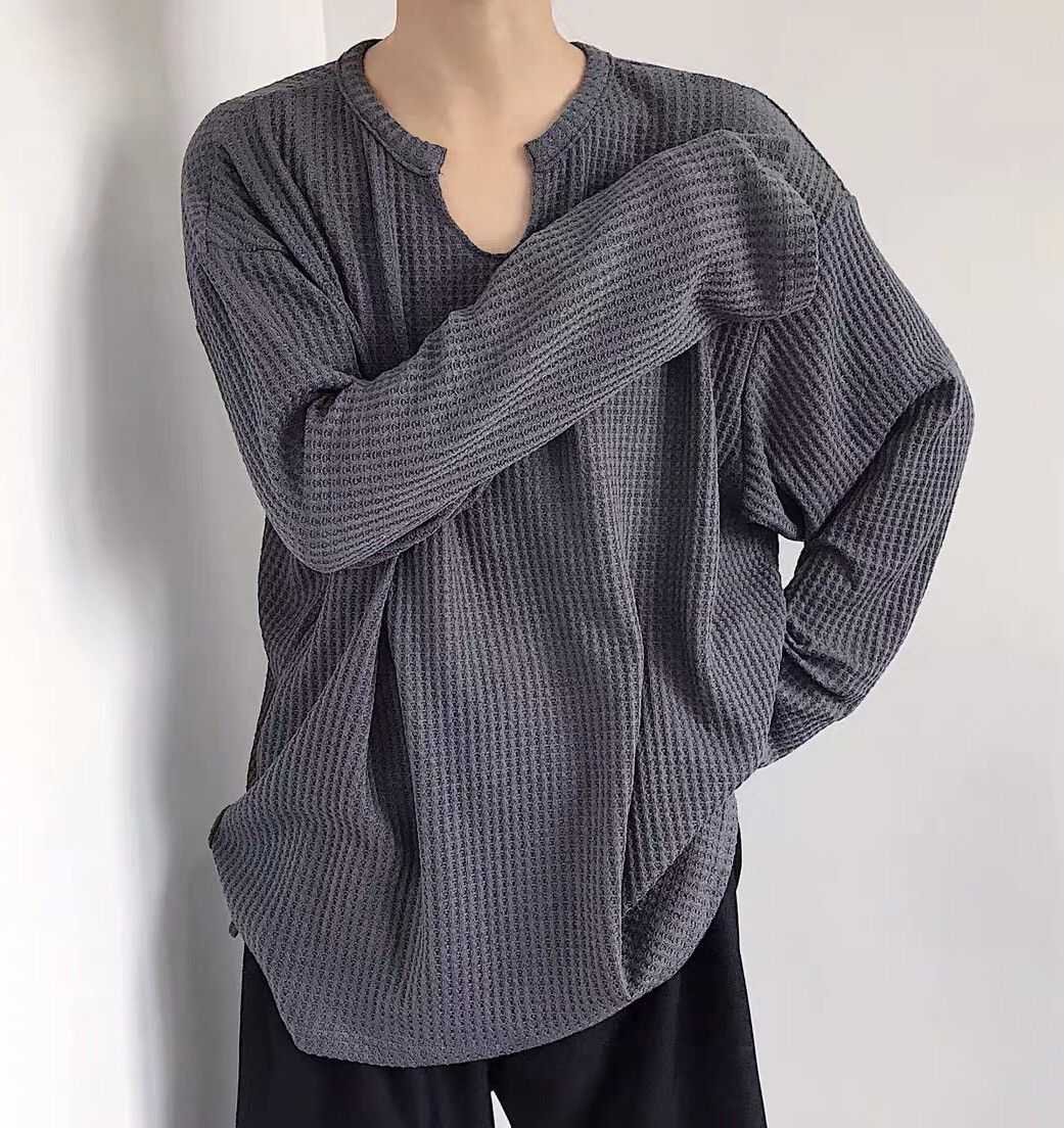 Japanese Brand Korean fashion retro waffle long sleeve t shirt Size US XL / EU 56 / 4 - 1 Thumbnail