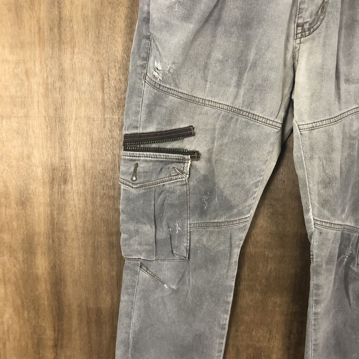 Japanese Brand Denim People Republic Grey Multipocket Cargo pants #6281 Size US 31 - 4 Thumbnail