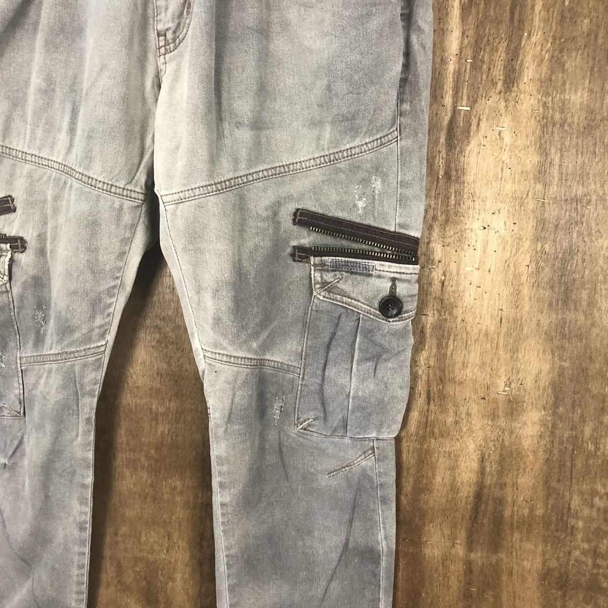 Japanese Brand Denim People Republic Grey Multipocket Cargo pants #6281 Size US 31 - 5 Thumbnail
