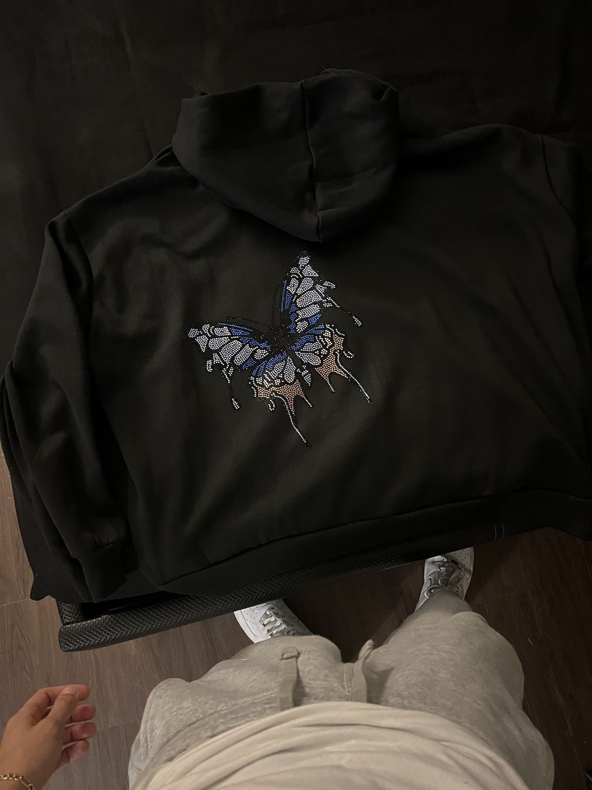 Rhinestones Butterfly Zip Up Hoodie