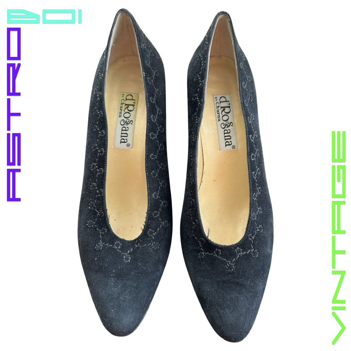 Leather × Vintage VINTAGE D'ROSSANNA BLACK SUEDE EMBROIDERED HEELS SIZE 7 Size US 7 / IT 37 - 3 Thumbnail