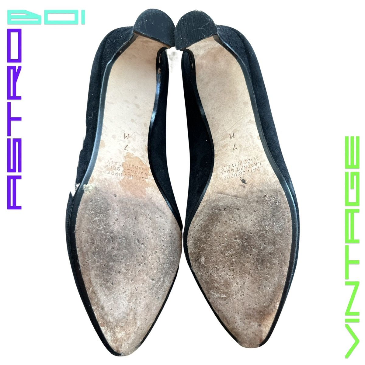 Leather × Vintage VINTAGE D'ROSSANNA BLACK SUEDE EMBROIDERED HEELS SIZE 7 Size US 7 / IT 37 - 4 Thumbnail
