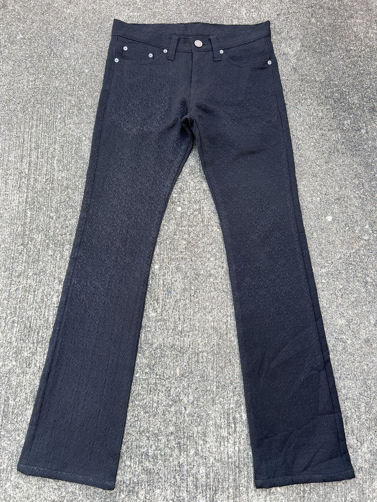 Black Varia Japan Jacquard Black Polyester Flare Pant