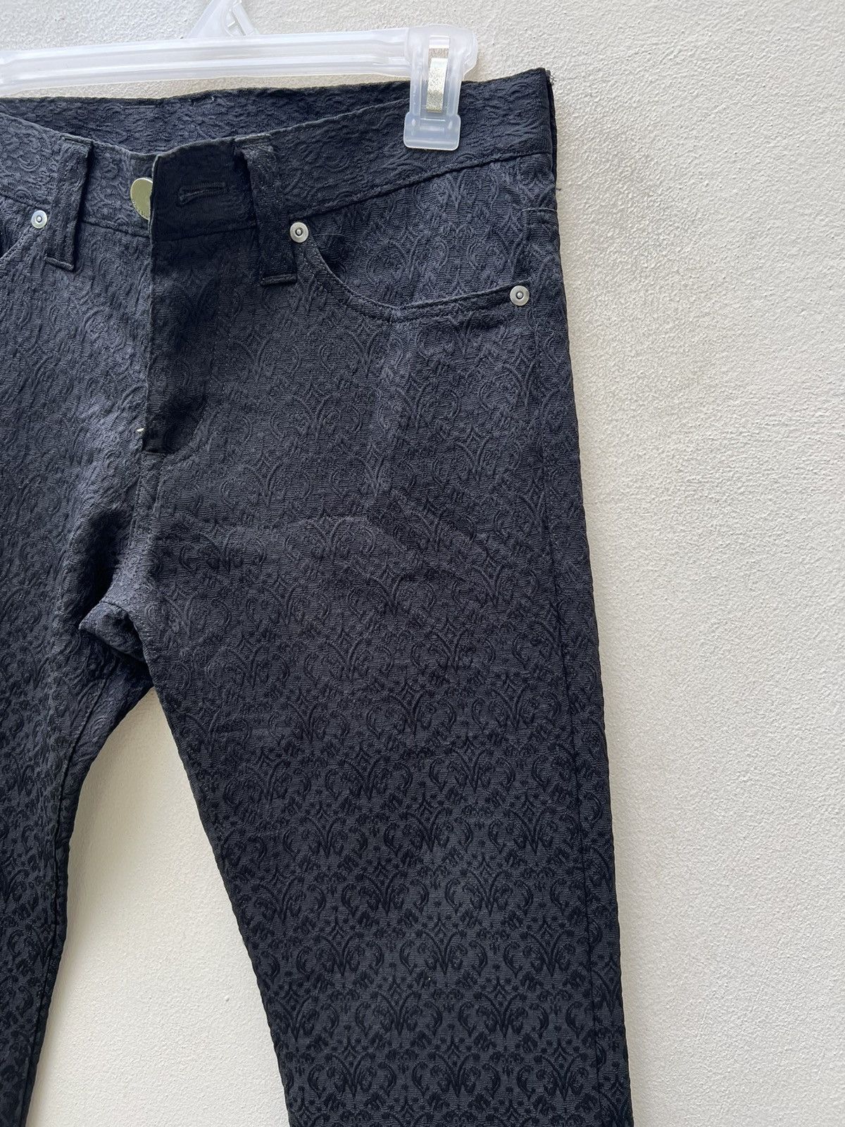 Vintage Black Varia Japan Jacquard Black Polyester Flare Pant Size US 29 - 11 Thumbnail