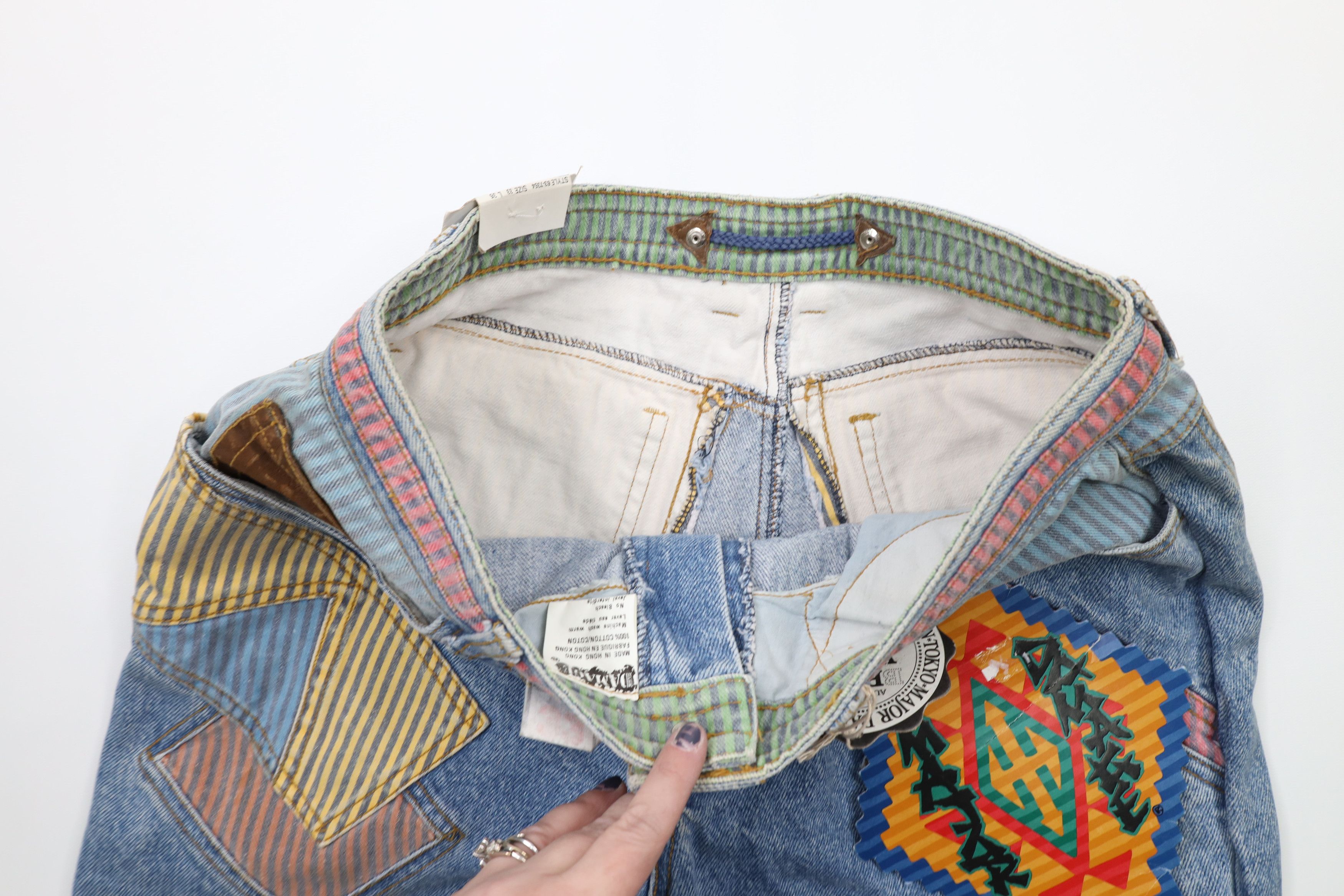 Vintage NOS Vintage 90s Major Damage Patchwork Flip Cuff Denim Jeans Size US 32 / EU 48 - 14 Thumbnail