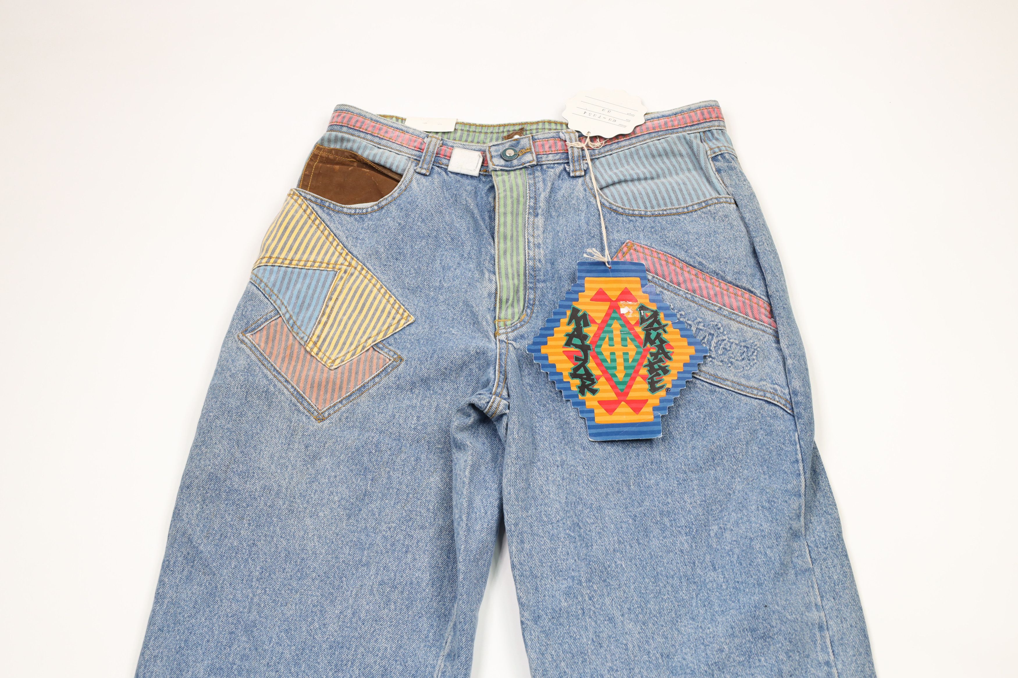 Vintage NOS Vintage 90s Major Damage Patchwork Flip Cuff Denim Jeans Size US 32 / EU 48 - 2 Thumbnail