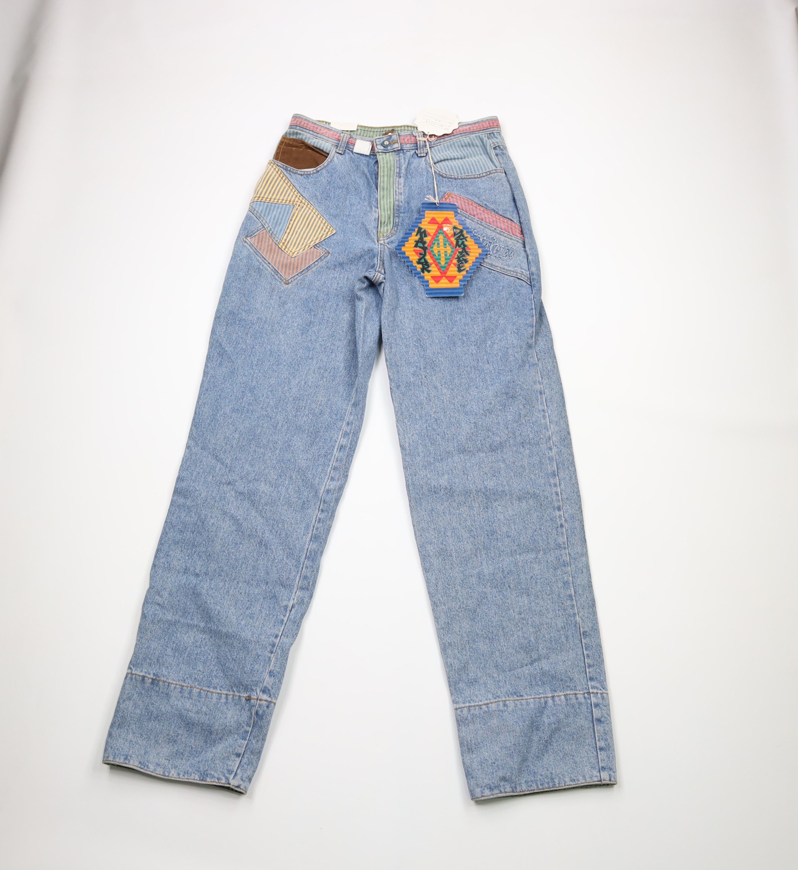 Vintage NOS Vintage 90s Major Damage Patchwork Flip Cuff Denim Jeans Size US 32 / EU 48 - 1 Thumbnail