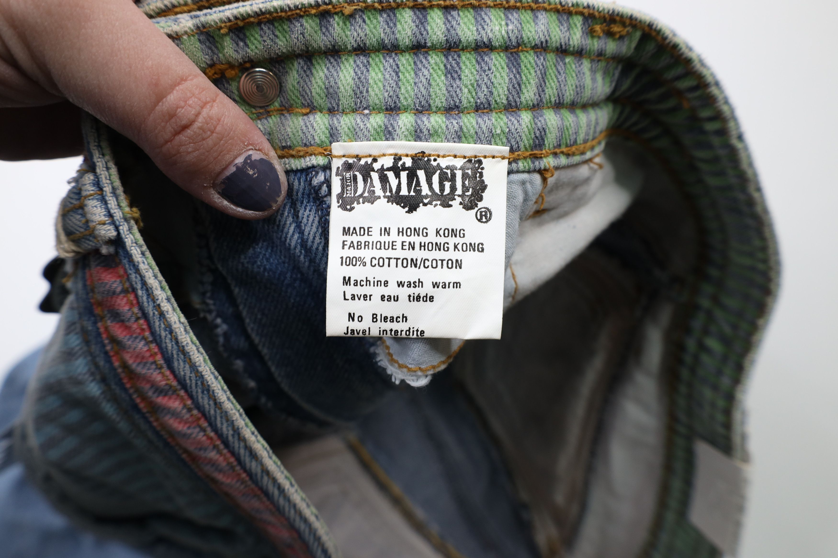Vintage NOS Vintage 90s Major Damage Patchwork Flip Cuff Denim Jeans Size US 32 / EU 48 - 15 Thumbnail