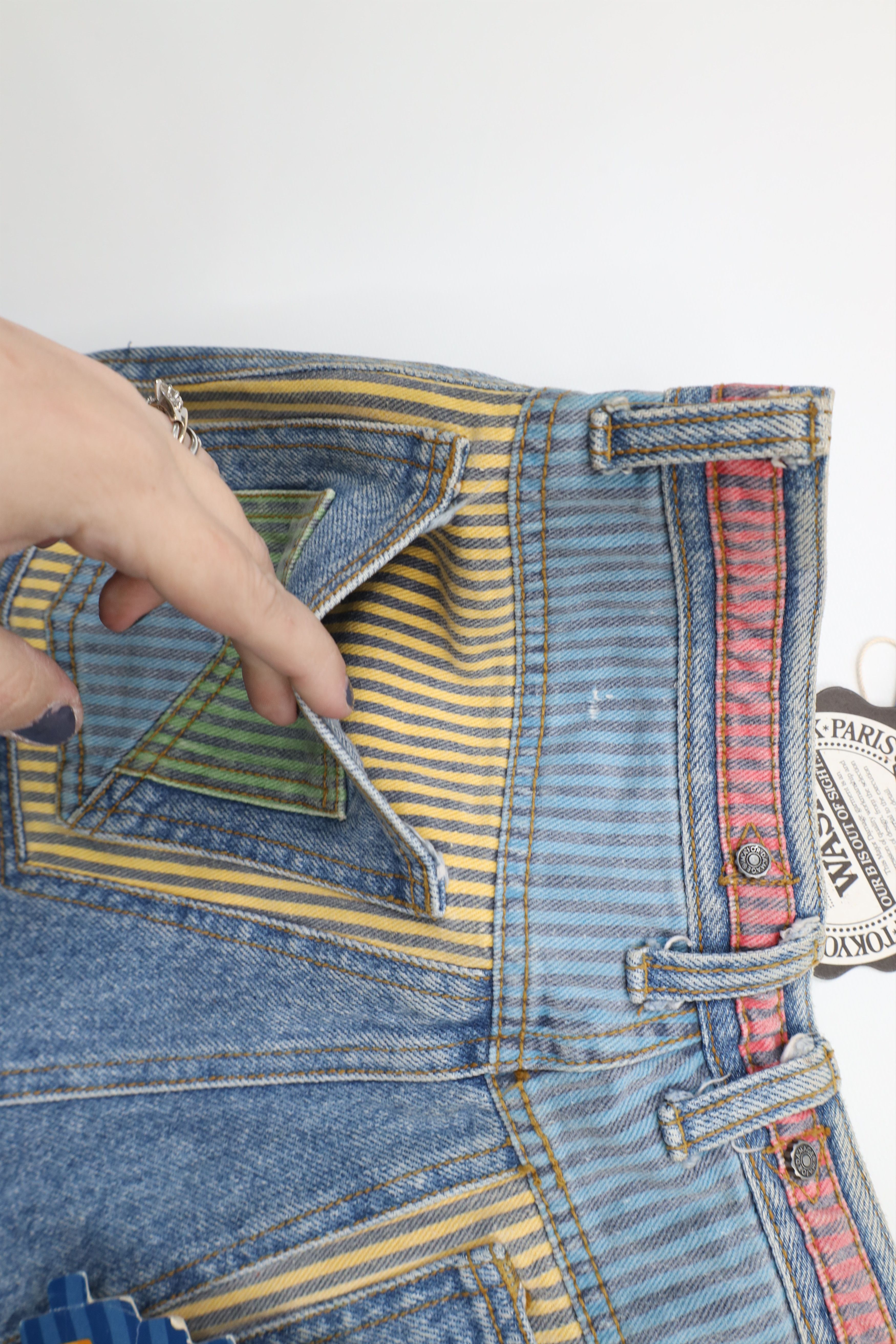 Vintage NOS Vintage 90s Major Damage Patchwork Flip Cuff Denim Jeans Size US 32 / EU 48 - 20 Thumbnail