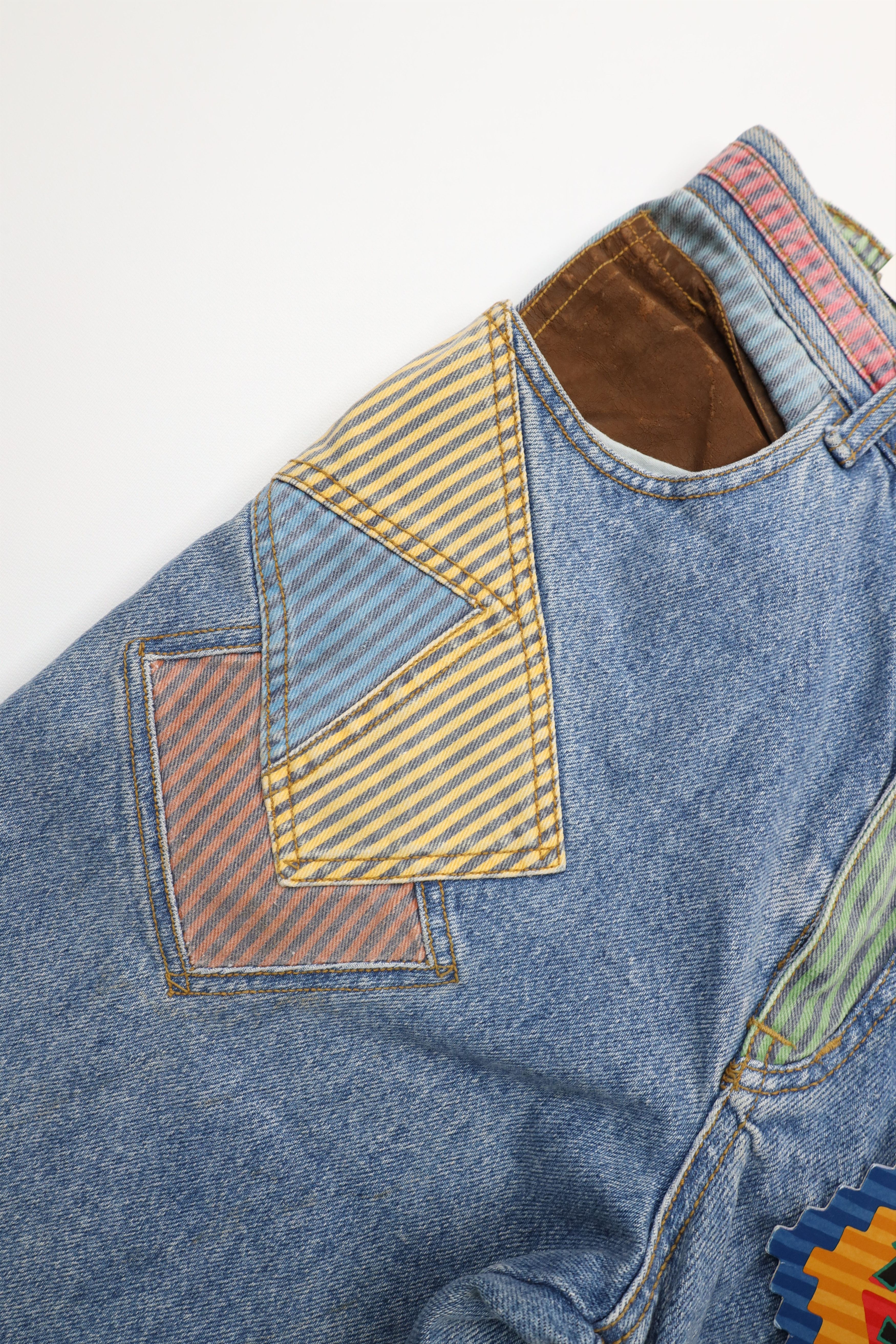 Vintage NOS Vintage 90s Major Damage Patchwork Flip Cuff Denim Jeans Size US 32 / EU 48 - 6 Thumbnail