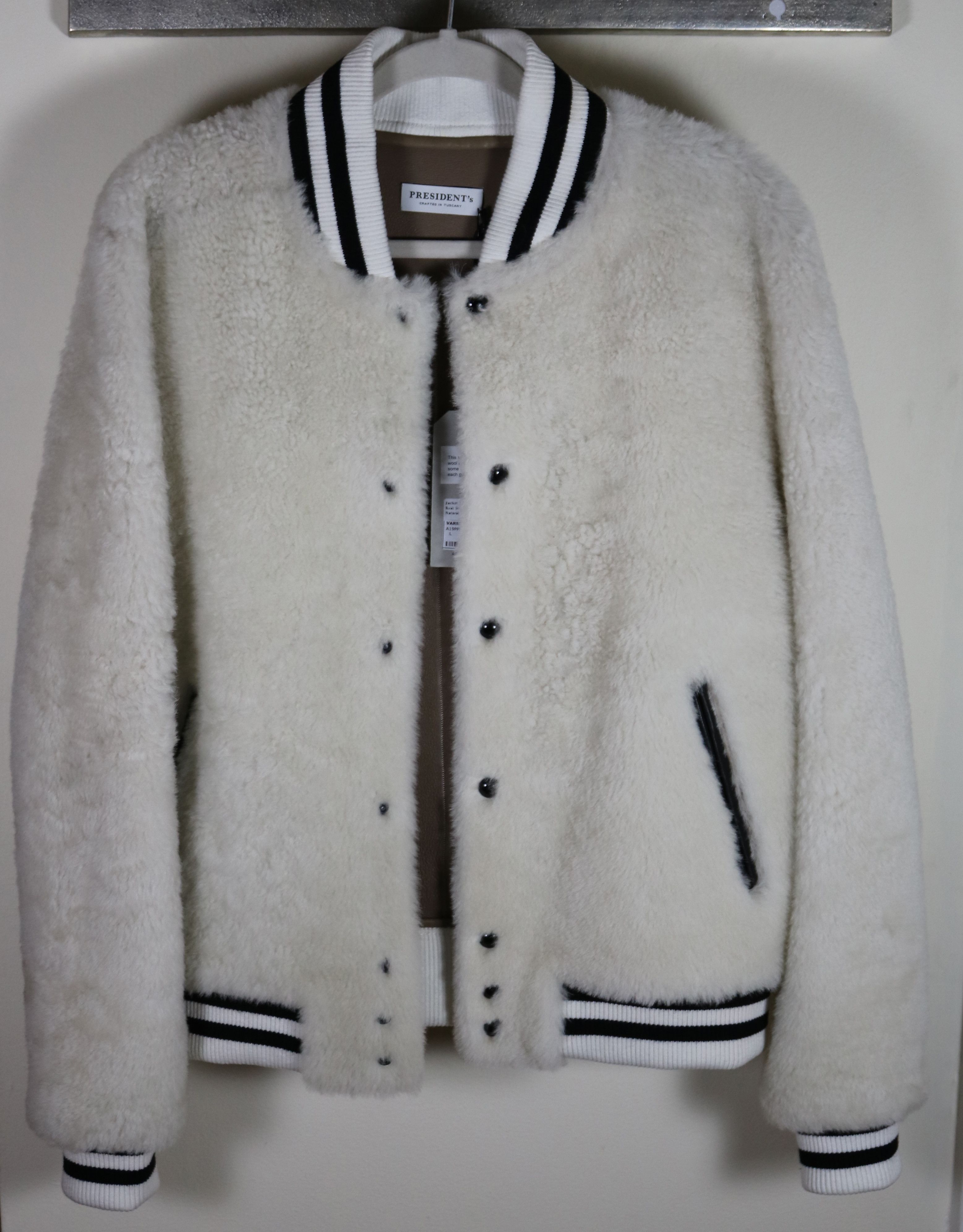 image of Presidents President's Tuscany Shearling Leather Varsity Jacket in White, Men's (Size Large)