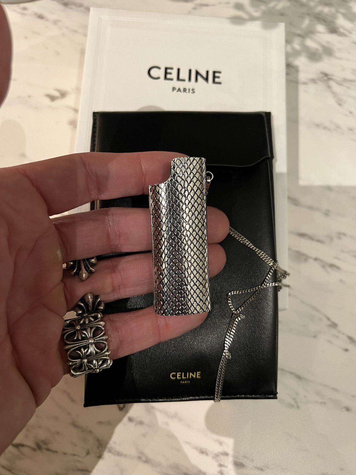 Celine × Hedi Slimane CELINE LIGHTER CASE PYTHON PRINT NECKLACE