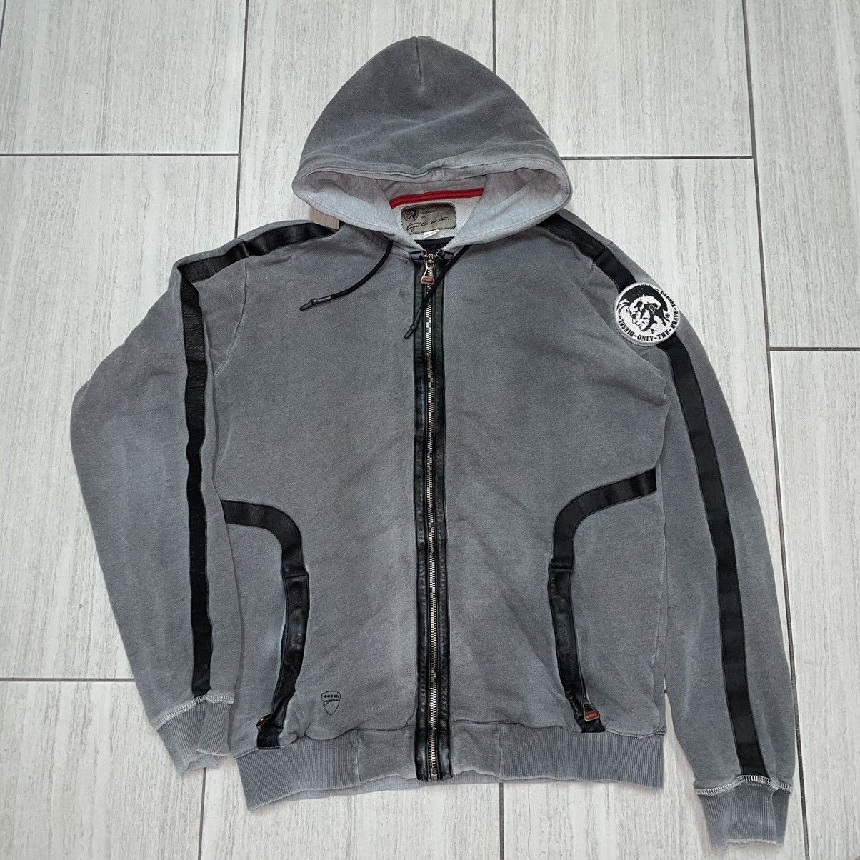 image of Archival Clothing x Diesel Ducati Garment Dyed Zip Up in Grey, Men's (Size Large)