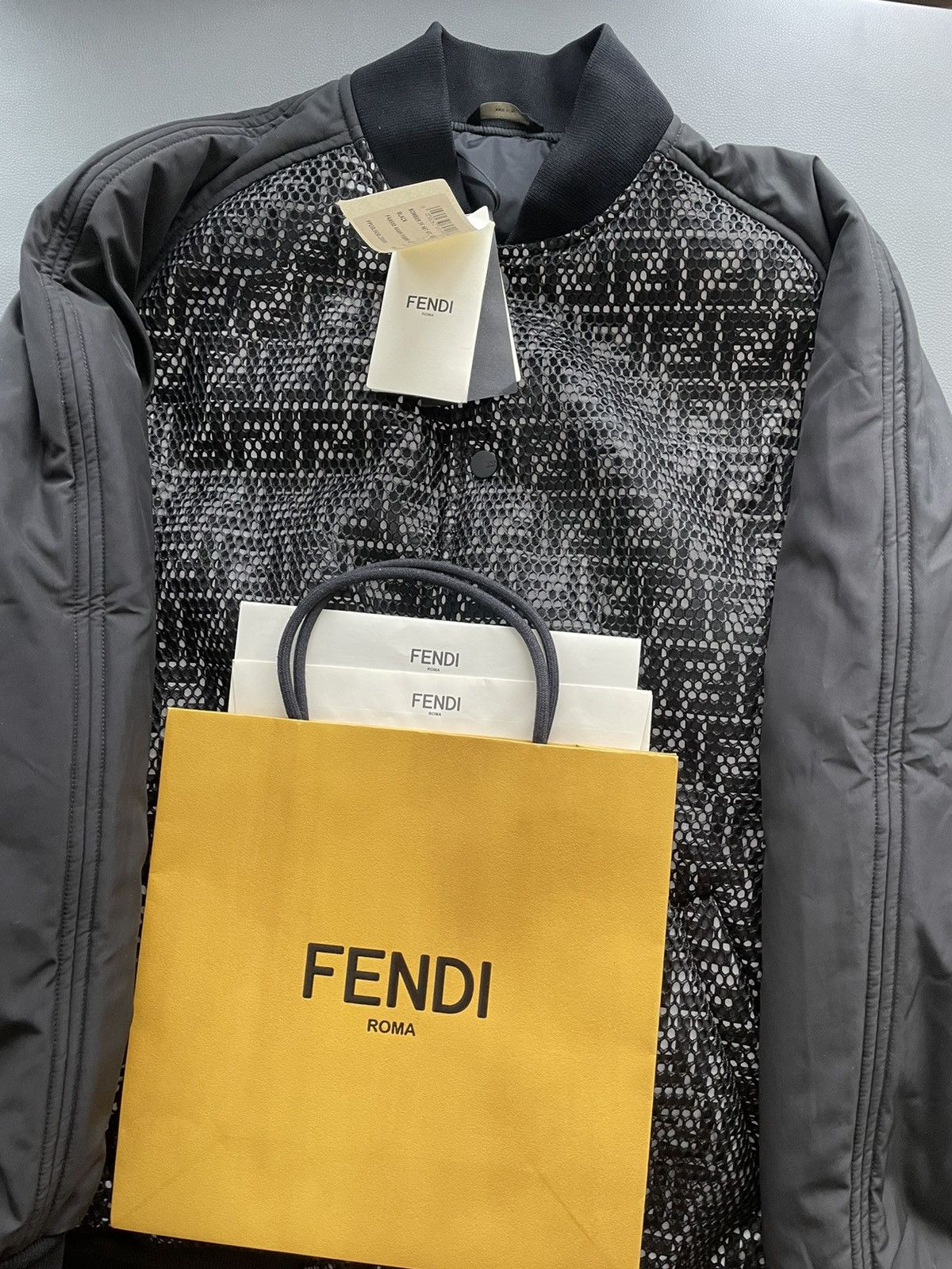 image of Fendi Limited $4K Value Brandnew Ff Logo Net Bomber Jacket in Black, Men's (Size Small)