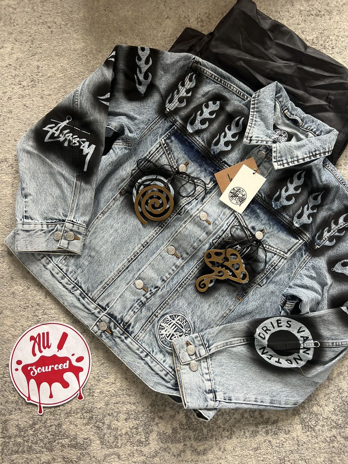 Dries Van Noten Stussy x Dries Van Noten Hand Stencilled Denim Jacket |  Grailed