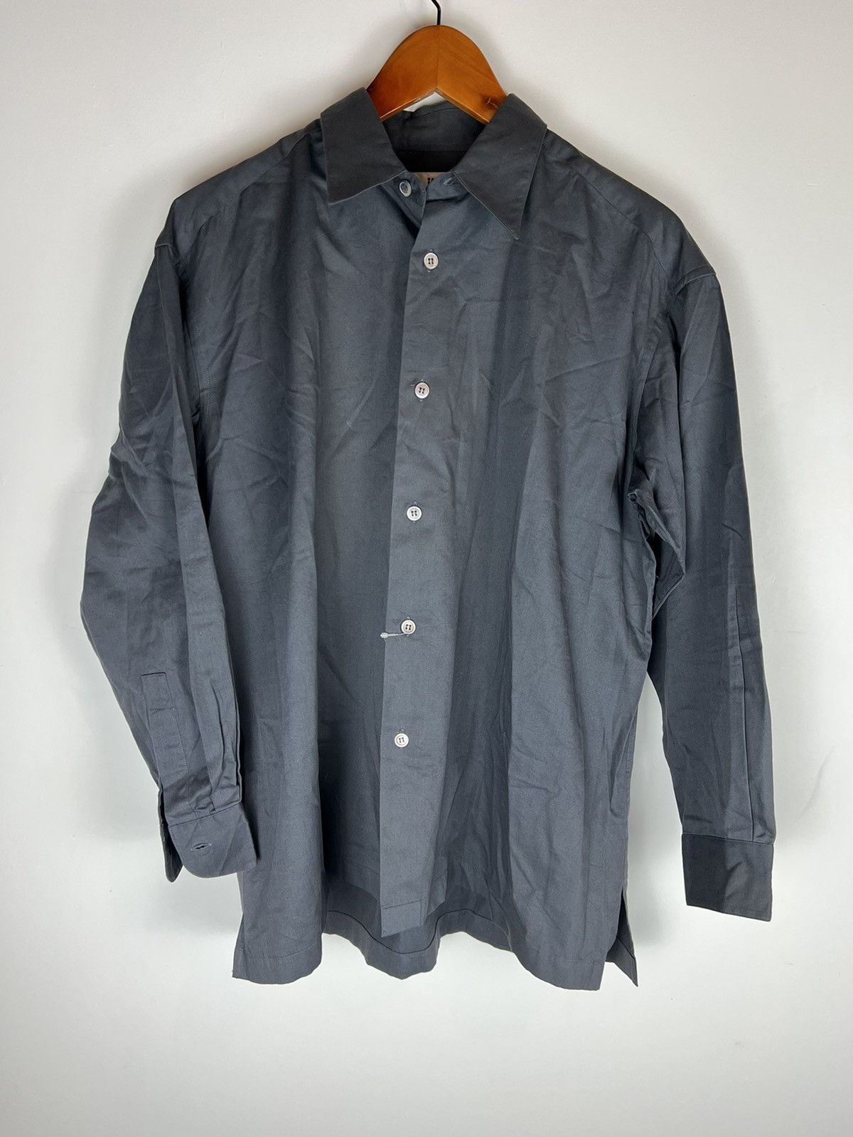 image of Issey Miyake Button Up Shirt in Grey, Men's (Size Large)