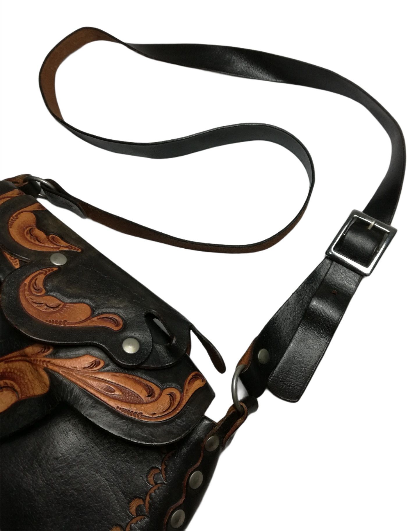 Genuine Leather × Handmade × Vintage 🔥Bag Leather Horse Saddle Purse Feather Three Belt Pack Size ONE SIZE - 7 Thumbnail