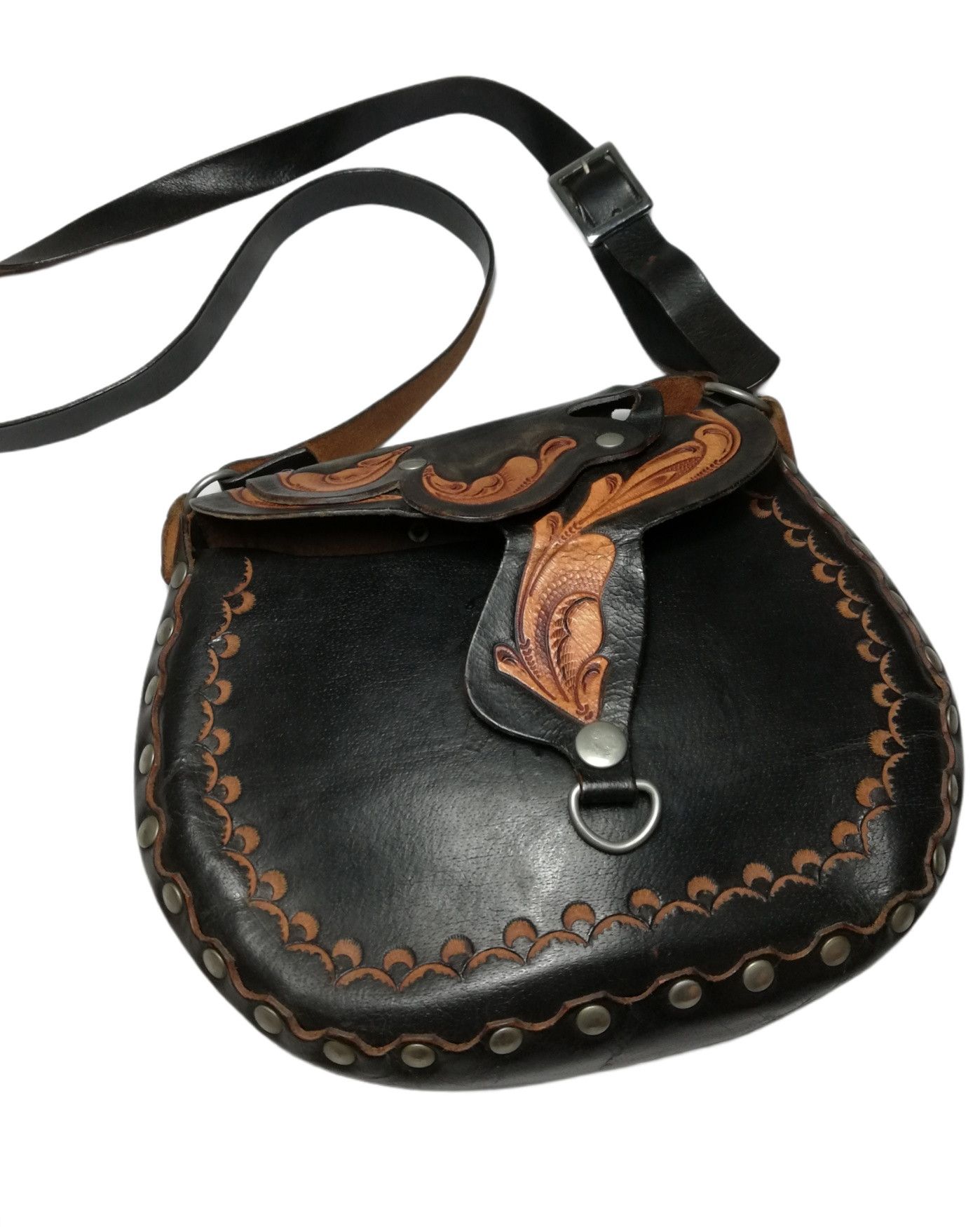 Genuine Leather × Handmade × Vintage 🔥Bag Leather Horse Saddle Purse Feather Three Belt Pack Size ONE SIZE - 6 Thumbnail