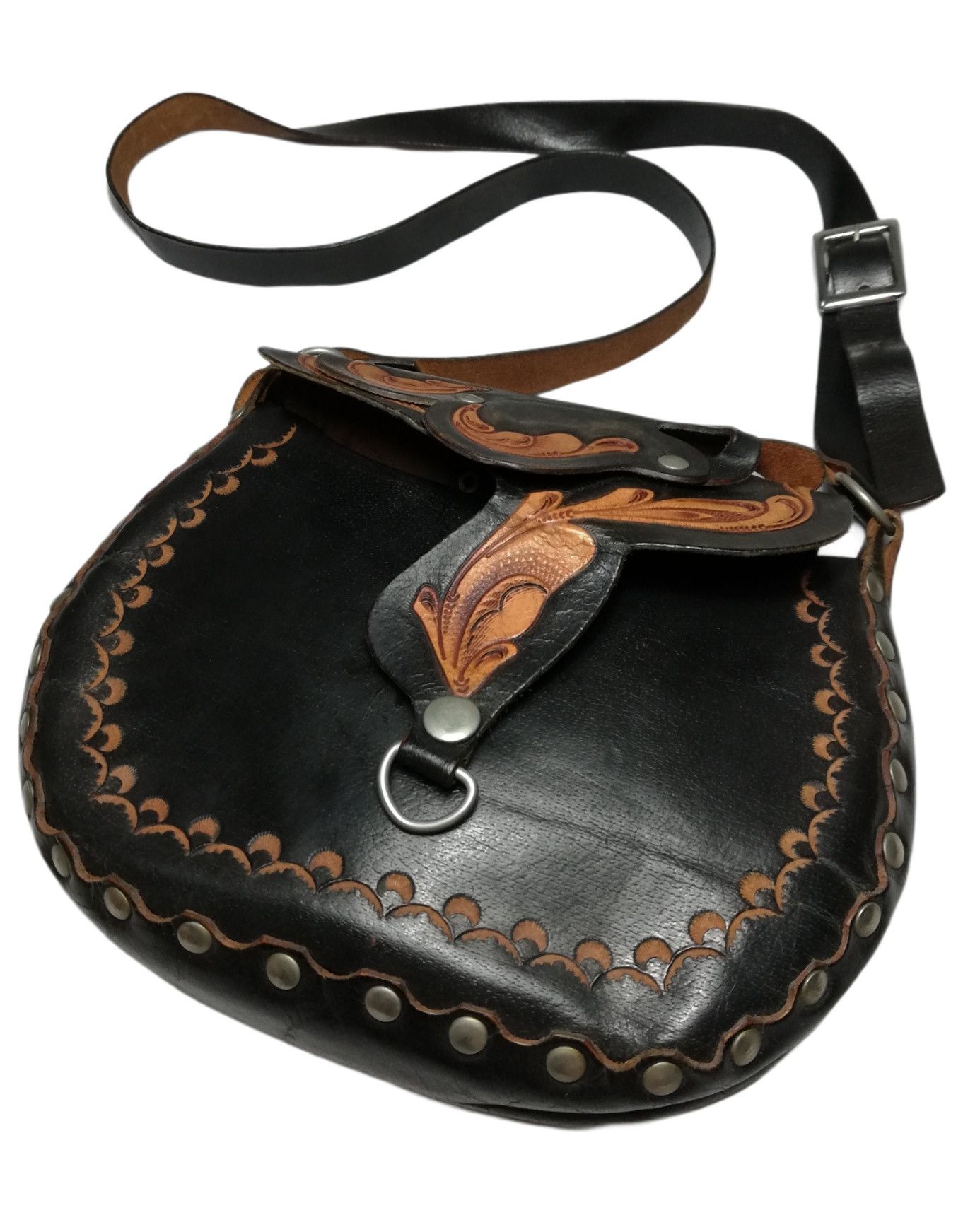 Genuine Leather × Handmade × Vintage 🔥Bag Leather Horse Saddle Purse Feather Three Belt Pack Size ONE SIZE - 5 Thumbnail