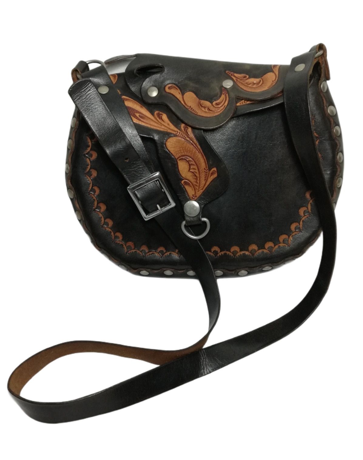 Genuine Leather × Handmade × Vintage 🔥Bag Leather Horse Saddle Purse Feather Three Belt Pack Size ONE SIZE - 2 Thumbnail