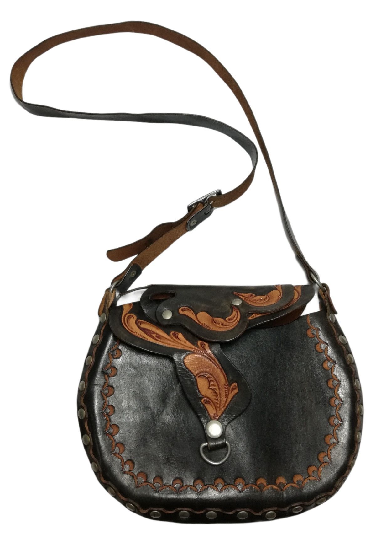 Genuine Leather × Handmade × Vintage 🔥Bag Leather Horse Saddle Purse Feather Three Belt Pack Size ONE SIZE - 4 Thumbnail