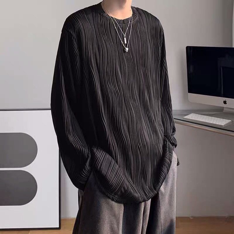 Japanese Brand × Vintage Korean fashion black wave pleats long sleeve top pullover Size US XXL / EU 58 / 5 - 1 Thumbnail