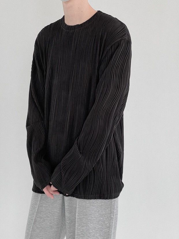 Japanese Brand × Vintage Korean fashion black wave pleats long sleeve top pullover Size US XXL / EU 58 / 5 - 4 Thumbnail