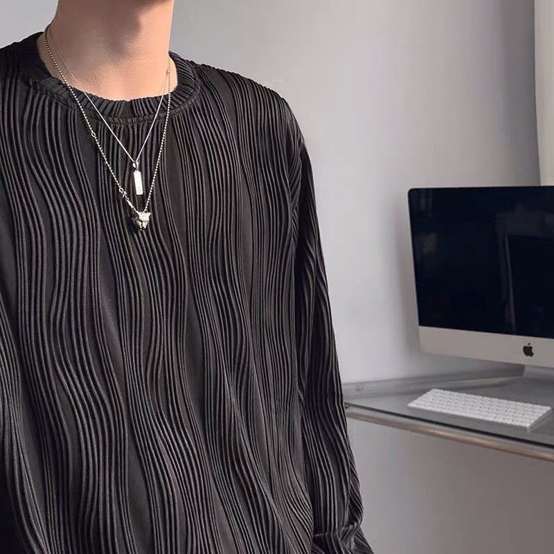 Japanese Brand × Vintage Korean fashion black wave pleats long sleeve top pullover Size US XXL / EU 58 / 5 - 2 Thumbnail